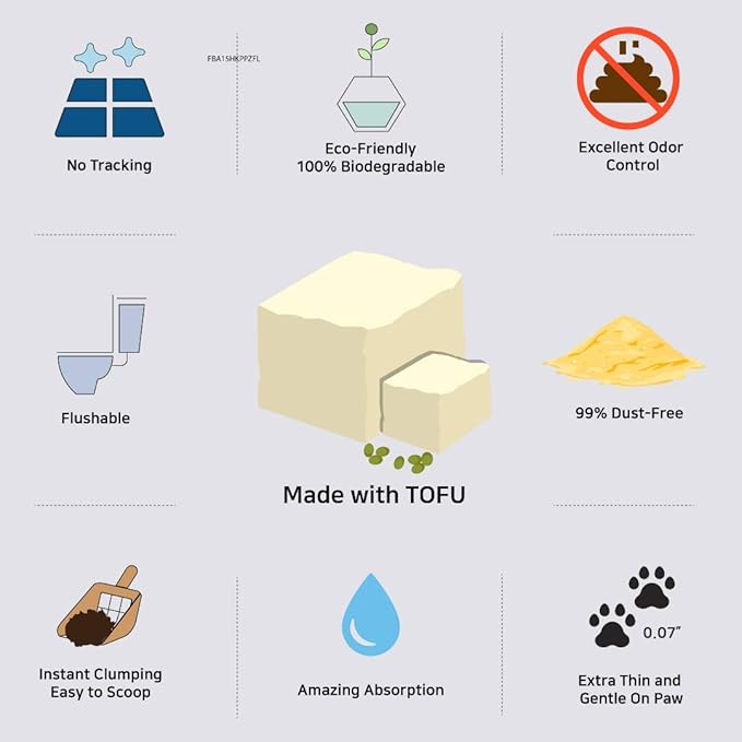 I AM TOFU - Natural Flushable Tofu Cat Litter, Low Dust Lightweight Clumping Litter, Odor Control (10 LBS, Honey Peach)