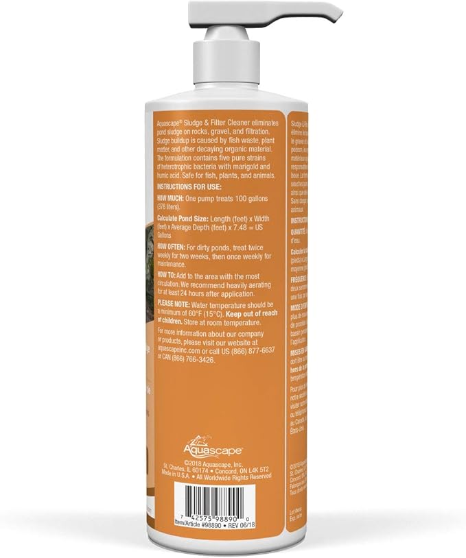 Aquascape 98890 Sludge and Filter Cleaner Treatment Liquid 500 ml/16.9 oz for Pond Water Feature Waterfall and Garden