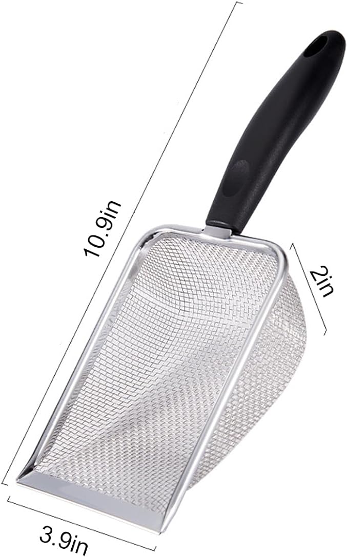 3PCS Cat Litter Scoop, Reptile Stainless Steel Fine Mesh,Litter Cleaner Corner Scoop Sand Sifter (Black-Green-Red)