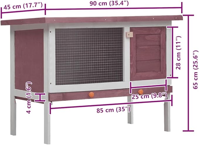 Outdoor Rabbit Hutch Brown Solid Pine Wood 35.4 in Square Single Layer Hutch with Easy Access Door for Small Pets, Weather Friendly for Garden Backyard Patio Use