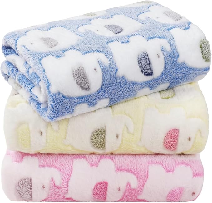 LINENLUX 1 Pack 3 Blankets Super Soft Fluffy Premium Fleece Dog Blankets for Puppy Cat Pet Blanket Flannel Throw Warm Sleep Elephant Pattern-3pcs 60x40 inch