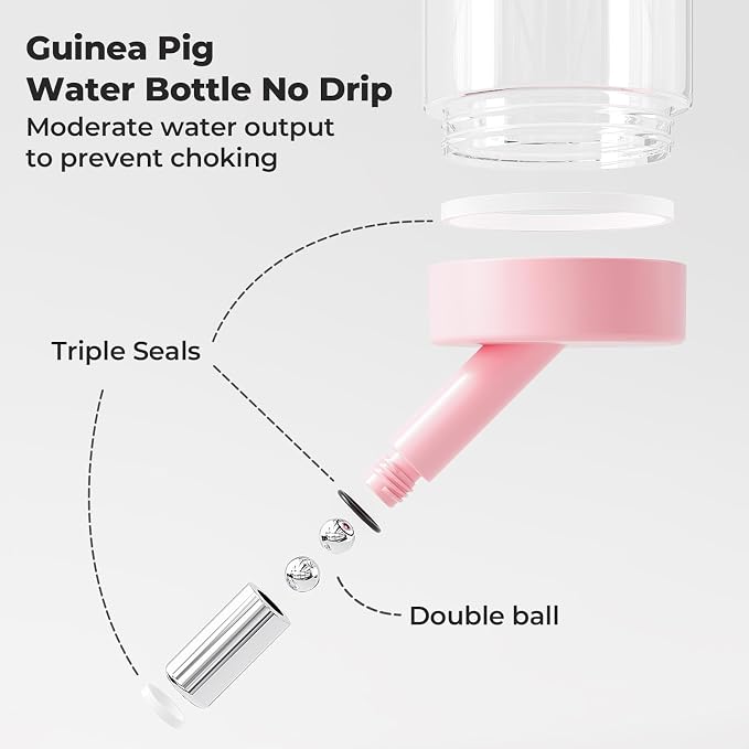 Guinea Pig Water Bottle No Drip – 4 oz Hamster Water Bottle for Glass Tank with Adjustable Stand, Leak Proof Small Animal Water Dispenser for Cage for Gerbil Chinchilla Ferret Squirrel Hedgehog