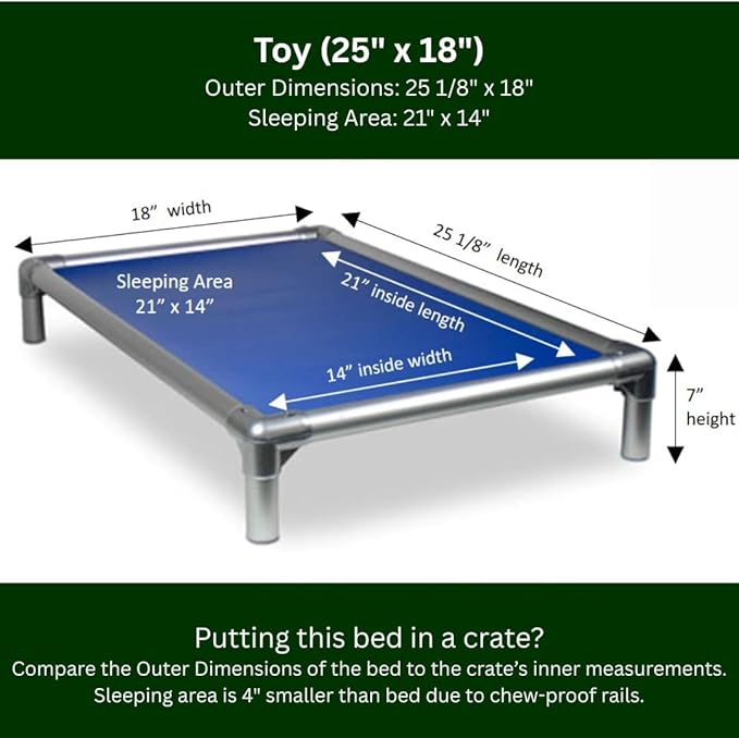 Kuranda Chewproof Elevated Dog Bed - Silver Aluminum - 25" x 18" - Heavy Duty Vinyl - Royal Blue