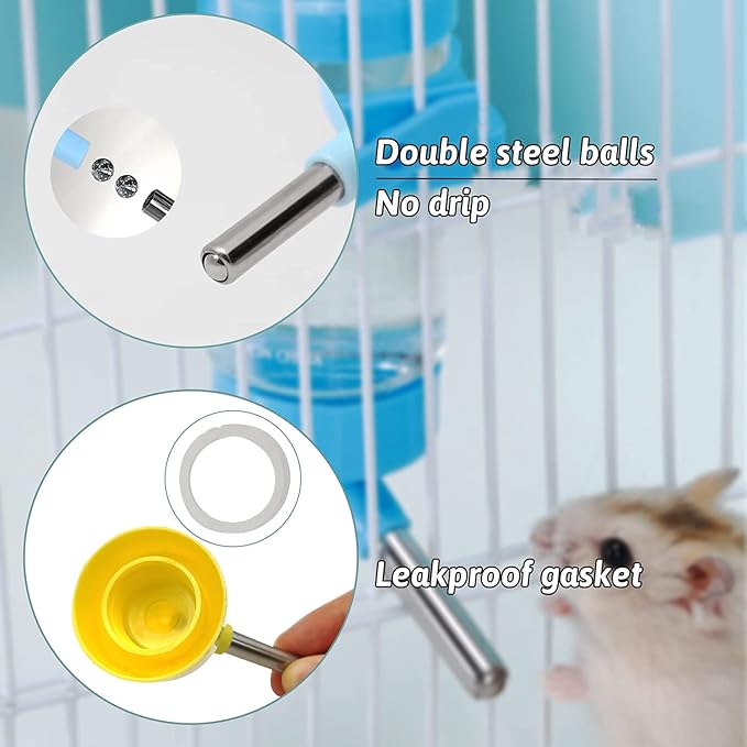 Hamster Water Bottle Small Animal Standing Water Dispenser Ceramic Base Cage Hanging Water Feeding Bottles Auto Dispenser for Hamster Guinea Pig Squirrel Rabbit Hedgehog (Yellow)