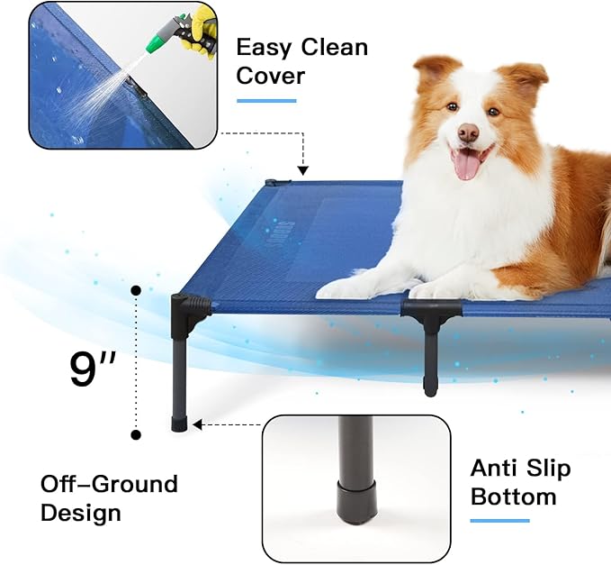 suddus Elevated Dogs Bed Waterproof Outdoor, Portable Raised Dog Bed, Dog Beds Off the Floor, Dogs Bed Easy Clean Indoor or Outdoor Use, X-Large, Blue