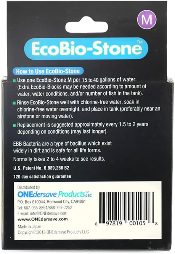 EcoBio-Block Natural Volcanic Rock for Aquarium Water Clarity & Balance — Low-Maintenance Alternative to Weekly Additives — for Freshwater Fish, Turtles, Shrimp & Frogs (Medium, 15-40 gal)