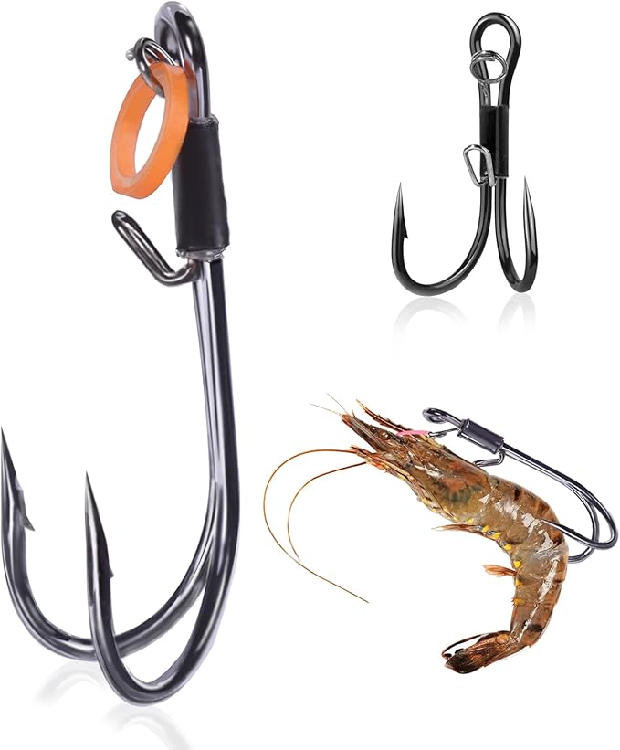 9KM DWLIFE Live Shrimp Hooks 10/15PCS Double Fishing Hooks Shrimp Hooks Fishing Saltwater Keep Alive Bait for Catfish Bass