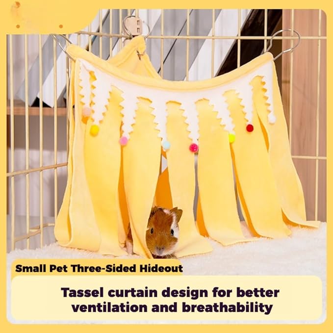 Guinea Pig Corner Hideout, Small Animal Hideout Hammock, Ferret Cage Accessories Cute Hammock, Soft Hanging Fleece Toy for Hamster, Bunny, Chinchilla, Hedgehog (Yellow,Small)