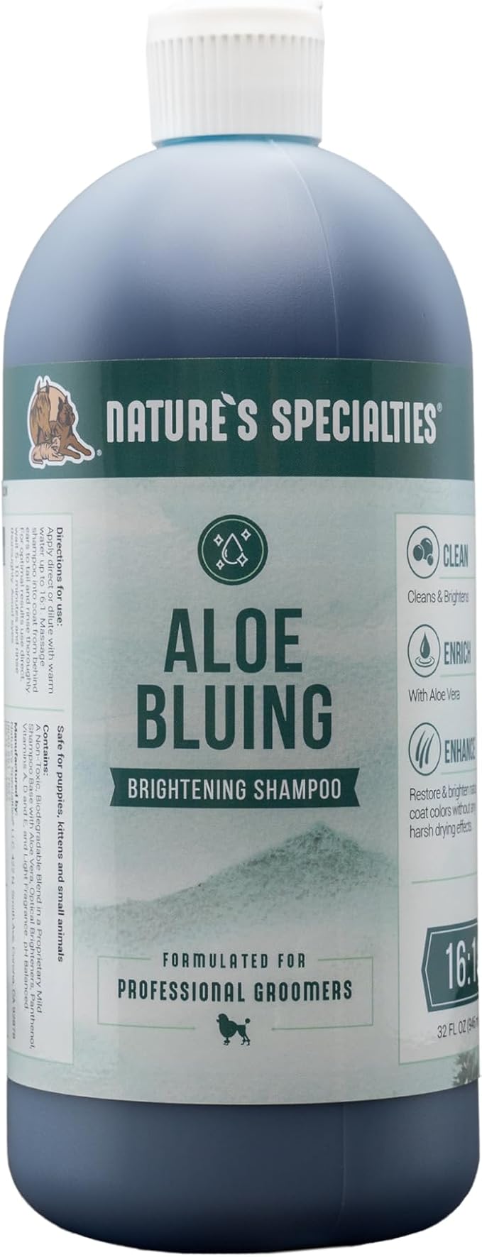 Nature's Specialties Bluing Ultra Concentrated Dog Shampoo for Pets, Makes up to 4 Gallons, Natural Choice for Professional Groomers, Optical Brightener, Made in USA, 32 oz