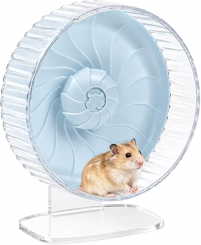 Silent Hamster Wheel, 10in Hamster Wheel with Adjustable Stand, Double-Bearing Quiet Spinner for Syrian Hamsters, Hedgehogs, Mice & Small Pets, Blue