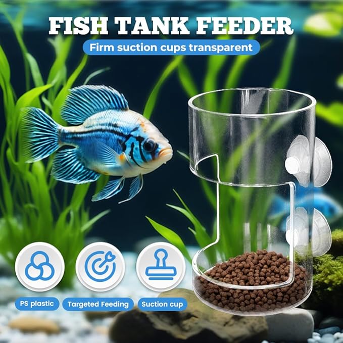 No Mess Aquarium Feeder, 2026 New Acrylic Clear Fish Tank Feeder with Suction Cup, Preventing Food Scattering (Square)