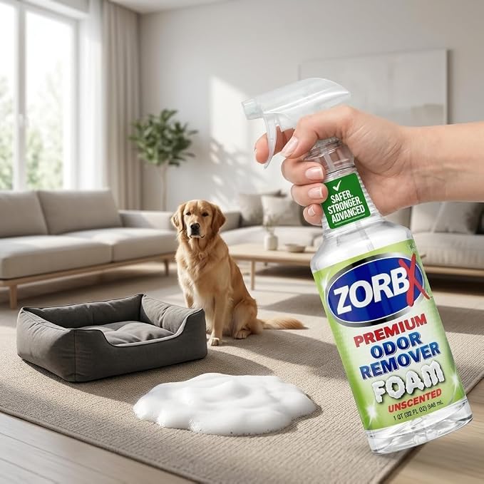 ZORBX Premium Unscented Odor Remover Foam 32 oz – Extra Strength, Fragrance-Free Odor Eliminator Foamer for Pets, Drains, Garbage Disposal, Carpets, Bathroom & Kitchen