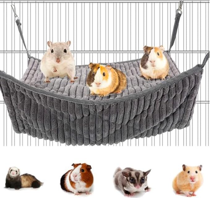 Large Ferret Hammock Hanging Tunnel Bed for Cage Hanging Plush Double Bunk Bed for Rats, Hamsters, Guinea Pigs, Chinchillas, Squirrels (Brown)