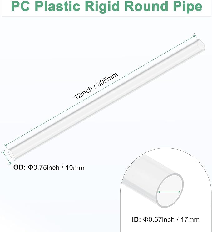 M METERXITY Clear Plastic Tube, 17mm[0.67"] ID x 19mm[0.75"] OD High Impact Rigid Polycarbonate Round Pipes for Water Plumbing/Lighting/Aquariums/Models, Plastic Tubing [305mm/12IN]