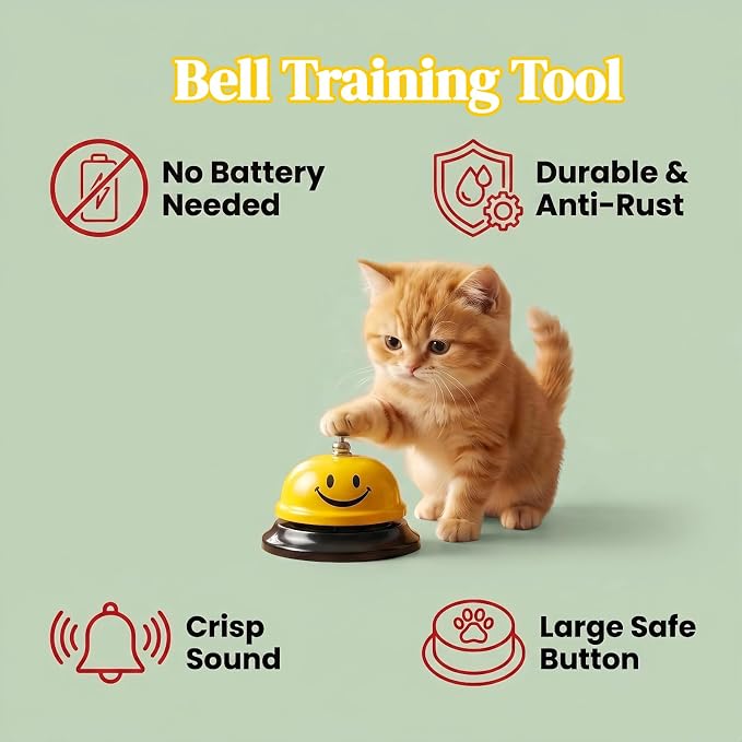 Stainless Steel Service Bell 3.35", Loud Clear Ringing Desk Call Bell for Restaurant Hotel School, Non-Slip Base, No Battery Needed for Dog Training Yellow