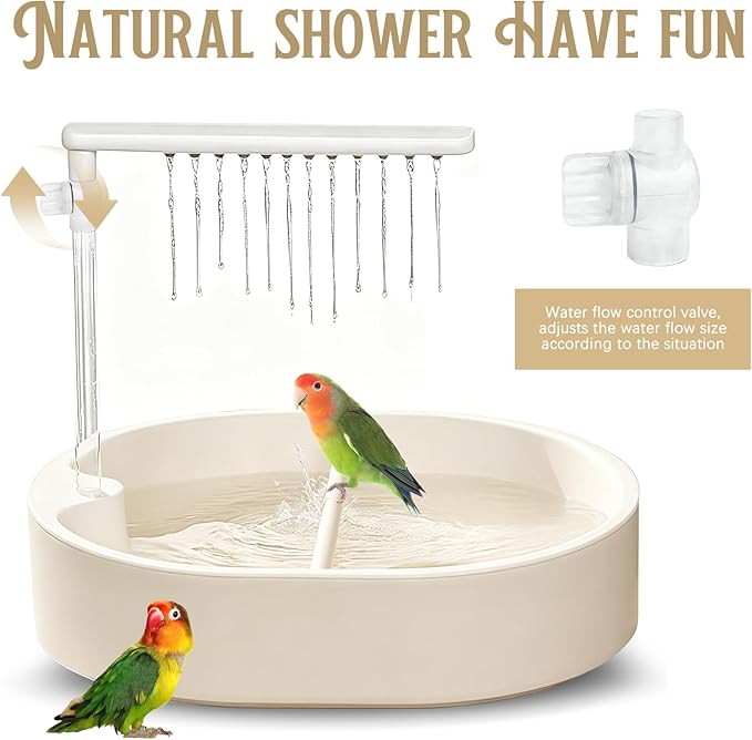 Parrot Bathtub Bird Automatic Bath Shower,Large Bird Shower Fountain Indoor Bathtub with Running Water, Contains USB and Pump,for Pet Birds, African Grey, Cockatiel, Conure, Budgie, Lovebird(Beige)