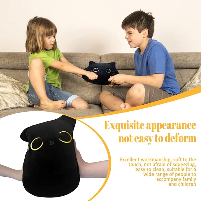 3D Black Cat Plush Toy, 17.7" Black Cat Pillow, Animal Soft Plush Pillow, Suitable as Birthday, Valentine's Day, Halloween