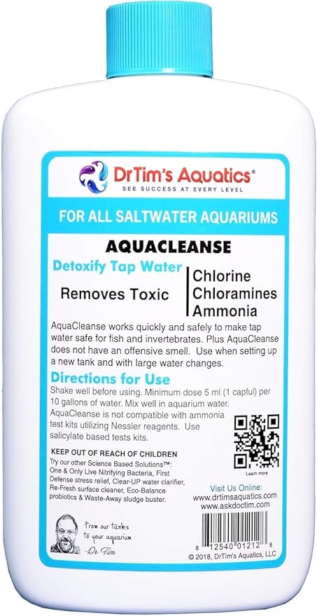DrTim’s Aquatics AquaCleanse for Saltwater Aquariums – 8 oz – Tap Water Detoxifier, Dechlorinator & Ammonia Reducer for New and Cycled Fish Tanks