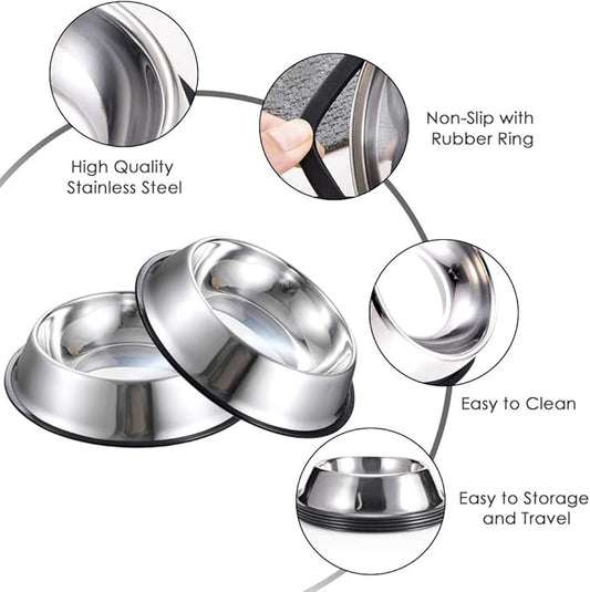 WEDAWN Stainless Steel Dog Bowls, 1.5 Cup/12oz Cat Bowl Water and Food with Rubber Base, Pet Bowls for Small Dogs, Cats, Puppy, Rabbit and Kitten, 3Pack