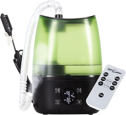 REPTI ZOO Reptile Automatic Fogger 2 IN 1 Digital Timing & Hygrostat Humidifier Remote Control 4L Large Tank Reptile Terrarium Fogger with Extended Hose for Bearded Dragon/Lizard/Gecko/Snake/Tortoise