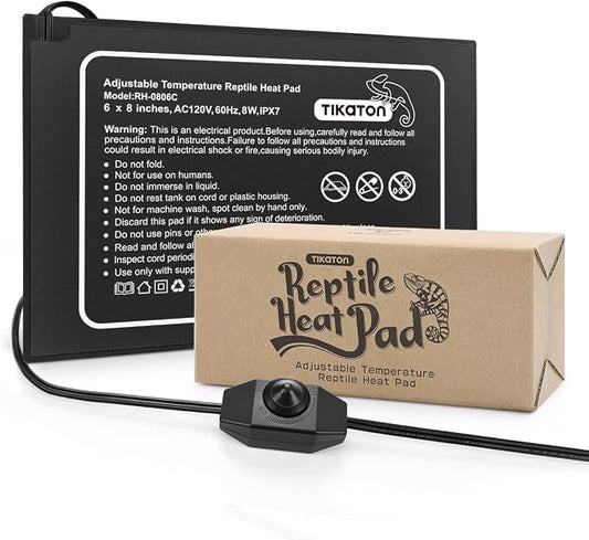 Tikaton Reptile Heat Pad - Adjustable Temperature Under Tank Heater for 10-20gal/30-40gal Tank, Terrarium Heat Mat for Turtle/Snake/Lizard/Frog/Spider/Plant Box