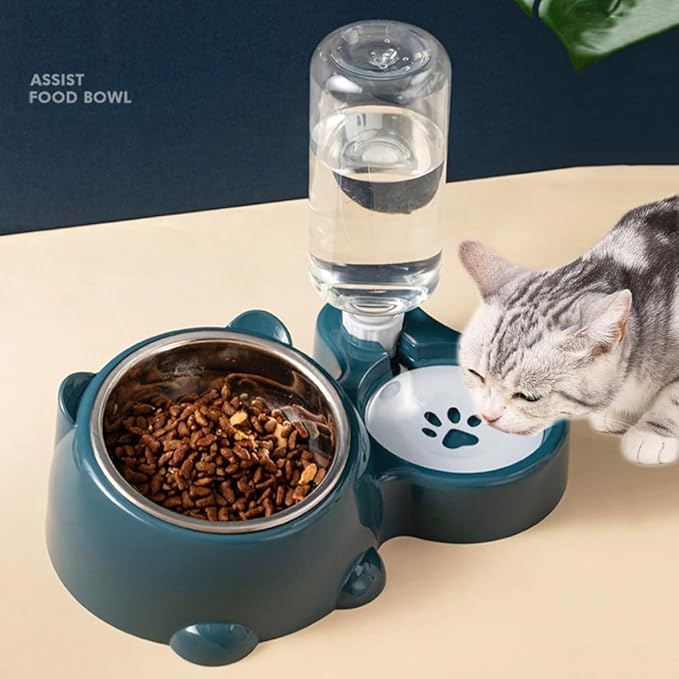 Automatic Refill Pet Water Bowl and Food Dish Set with Stainless Steel Removable Tray Anti Tip Base for Small Animals