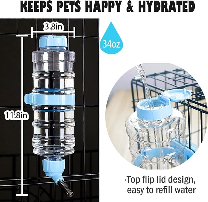 Dog Water Bottle for Crate Cage 34 oz/ 946ml BPA Free Pet Small Animal Auto Water Dispenser Feeding Leakproof Bottle for Dogs and Cats