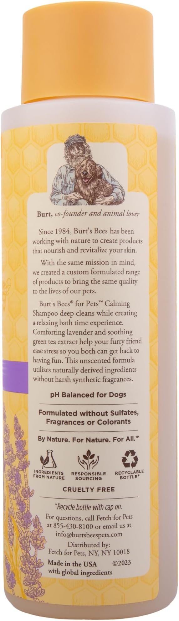 Burt's Bees for Pets Calming Dog Shampoo with Lavender and Green Tea, 95% Natural Origin, pH Balanced, No Sulfates, Soothing Lavender Scent, for All Dog Breeds, 16 Fl Oz