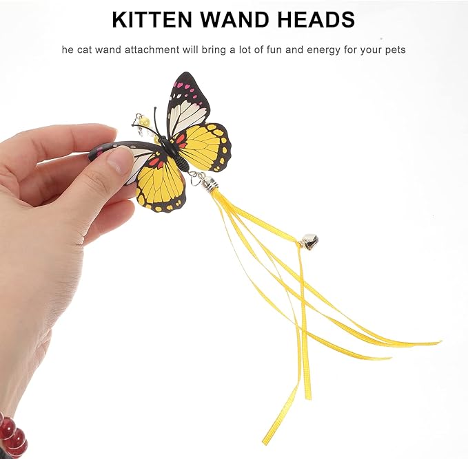 LUOZZY 6 Pcs Butterflies Cat Teaser Attachments and Replacements - Interactive Cat Wand Toys