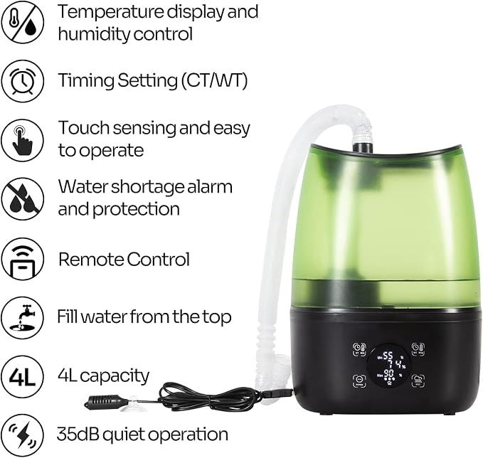 REPTI ZOO Reptile Automatic Fogger 2 IN 1 Digital Timing & Hygrostat Humidifier Remote Control 4L Large Tank Reptile Terrarium Fogger with Extended Hose for Bearded Dragon/Lizard/Gecko/Snake/Tortoise