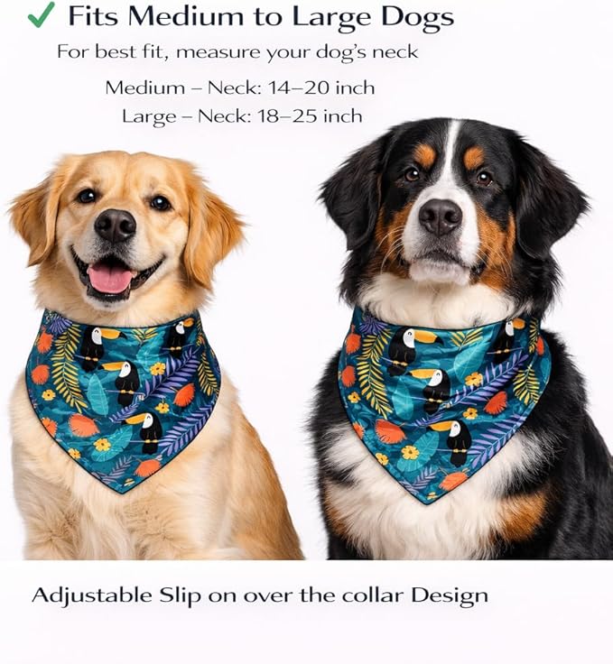 Luxury Satin Dog Bandana – Slip-On Collar Style, Premium Pet Scarf for Medium, Large & XL Dogs – Special Occasion Accessory (Collar Not Included) (Medium - Extra Large, Toucan (J) Luxe - Satin)