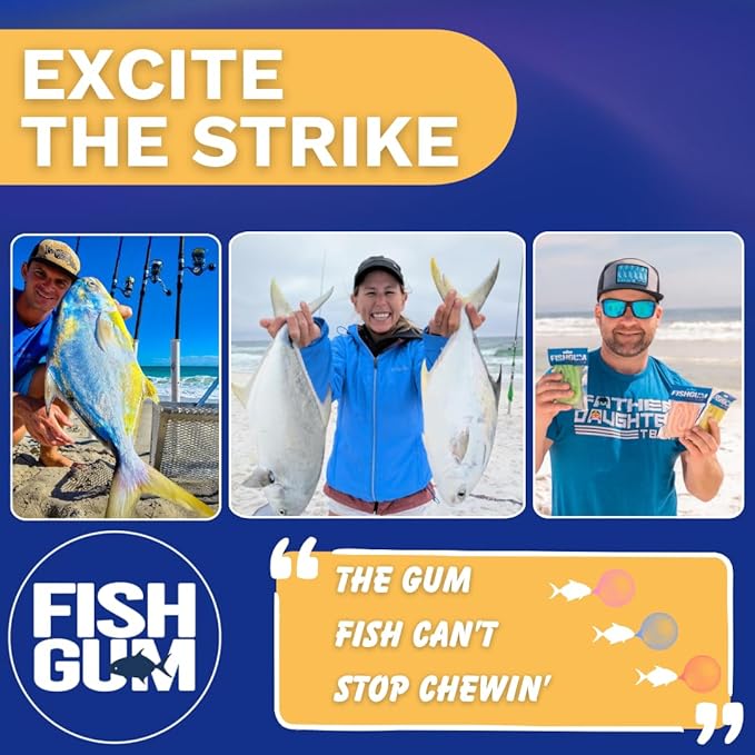 FishGum Surf Fishing Bait Strips for Saltwater Beach Fishing – Real Shrimp, Crab, Clam & Sand Flea Infused Scent – Artificial Cut Bait for Pompano, Redfish & Flounder
