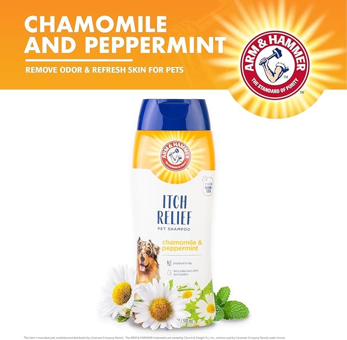 Arm & Hammer for Pets Itch Relief Dog Shampoo with Chamomile and Peppermint, Soothes Dry and Itchy Skin, pH Balanced, Free of Sodium Lauryl Sulfate and Parabens, 20 Fl Oz - 2 Pack