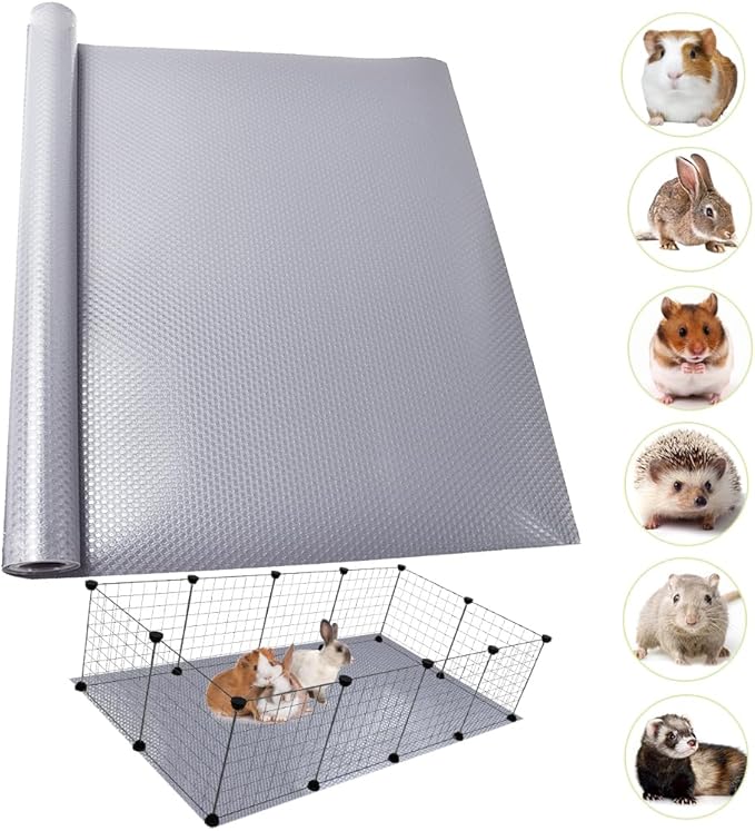 Guinea Pig Bedding Cage Liner 24"×118" 1pcs Waterproof Rabbit Bedding, Waterproof and Reusable Pads for Guinea Pigs, Rabbits, Hamsters, Gerbils, and Chinchillas, Grey Mat