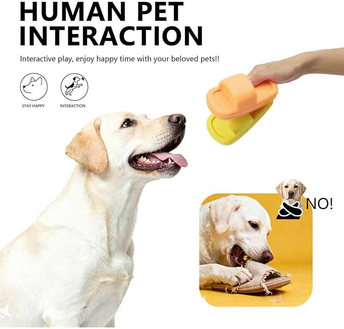 MECOOL Squeaky Slipper Dog Toy - Chew Toys for Aggressive Chewers, Durable Rubber Chew Toy for Dental Cleaning & Boredom Relief, for Small Medium Dogs, 2PCS Yellow and Orange
