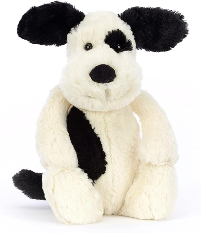 Jellycat Bashful Black and Cream Puppy Stuffed Animal, Medium, 12 inches