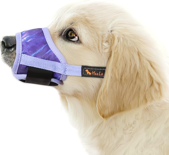 HEELE Dog Muzzle,Soft Nylon Muzzle Anti Biting Barking Chewing,Air Mesh Breathable Drinkable Adjustable Loop Pets Muzzle for Small Medium Large Dogs 4 Colors 4 Sizes (P-Meteor Purple, XL)