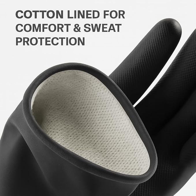 Tribello LIBMAN Heavy Duty Black Rubber Gloves - Chemical Resistant Glove - Reusable Mechanics Grip Gloves - Industrial, Cleaning, Dishwashing