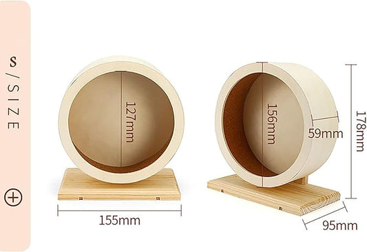 Hamster Exercise Wheel，Small Animals Running Toy Suitable for Rat, Pig, Chinchilla, Gerbil, etc. pet Wooden Harmless, Handmade (S)