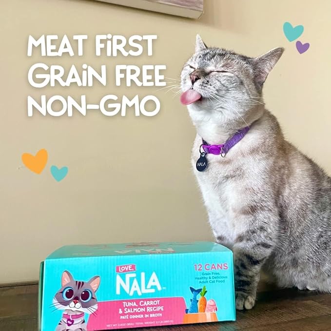 LOVE, NALA - Natural Adult Cat Wet Food - Tuna, Carrot & Salmon Pate Recipe - 2.8 oz, Pack of 24 Cans - Grain-Free, Non-GMO, No Gums, No Carrageenan