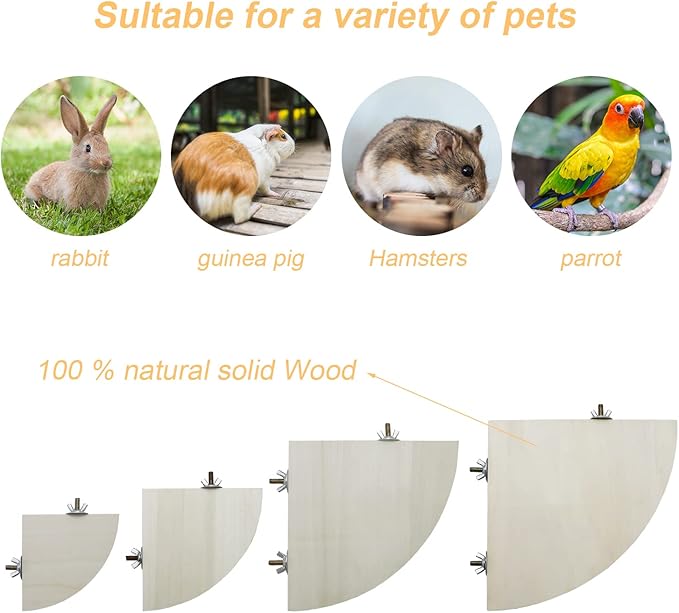 Litewoo Bird Parrot Corner Perch Flat Platform Stand, Easy to Install, Safe and Stable, Smooth Polishing Without Hurting Feet, Solid Hardwood Bird Cage Perches（S）