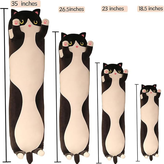 Black Cat Long Plush Pillow Cat Stuffed Animals Soft Sleeping Throw Pillow Doll Toy (Black,27inches)
