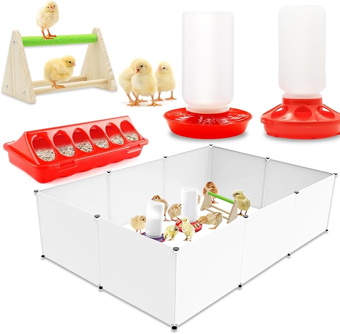 Chick Brooder Box Starter Kit with Chick Perch,flip Top Poultry Feeder, 1l Chick Feeder and Waterer Kit, Baby Chick Starter Home Kit, Baby Chicken Supplies for Baby Chick, Duck and Quail