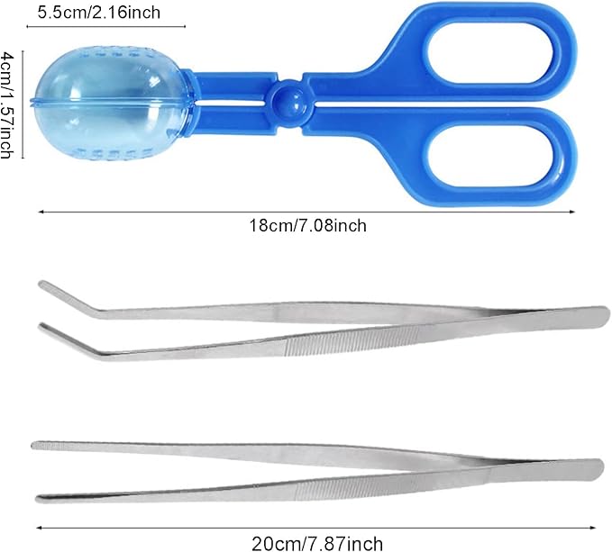 3in1 Feeding Tool Reptile Feeding Tongs Cricket Clamp Bug Scooper, Cleaning Supplies Scooper+ 2X Tweezers for Reptile, Hedgehog, Hamsters, Guinea Pig,Lizard, Spider Bearded Dragon (Blue)
