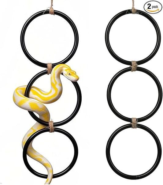 2 Pack Snake Climbing Rings for Ball Python & Corn Snake,Reptile Enrichment Toys for Snake,Ball Python Tank Decor, Reptile Tank Accessories for Bearded Dragon,Chameleon, Iguana, Gecko, Lizard (Black)