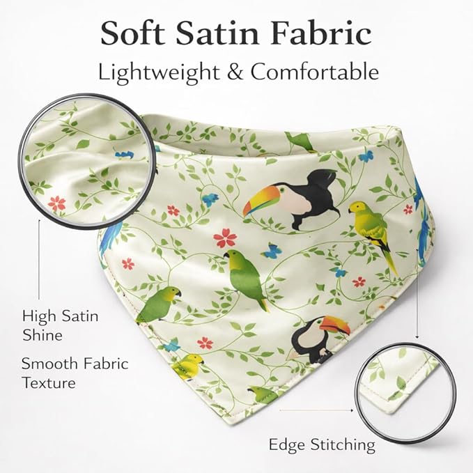 Luxury Satin Dog Bandana – Slip-On Collar Style, Premium Pet Scarf for Medium, Large & XL Dogs – Special Occasion Accessory (Collar Not Included) (Medium - Extra Large, Toucan (G) Luxe - Satin)