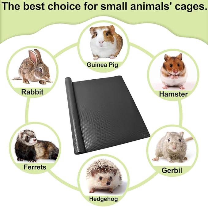 Washable Guinea Pig Bedding Cage Liner Waterproof Rabbit Bedding, Easily Cut to Suit Cage and Reusable Pads for Guinea Pigs, Rabbits, Hamsters, Gerbils, and Chinchillas,18"×79",1pcs, Black Mat