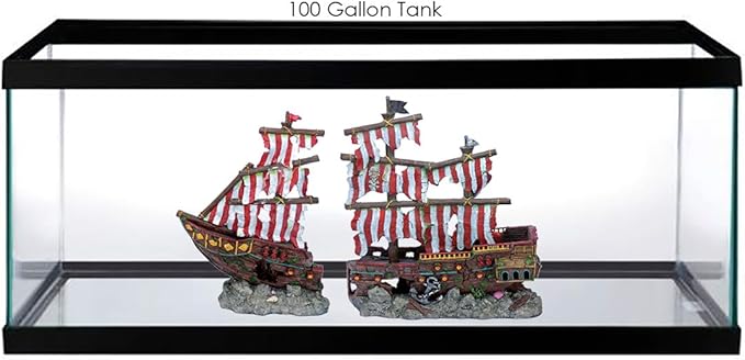 Penn-Plax Deco-Replicas Striped Sail Shipwreck Aquarium Decoration – Safe for Freshwater and Saltwater Fish Tanks – Large – 2 Pieces