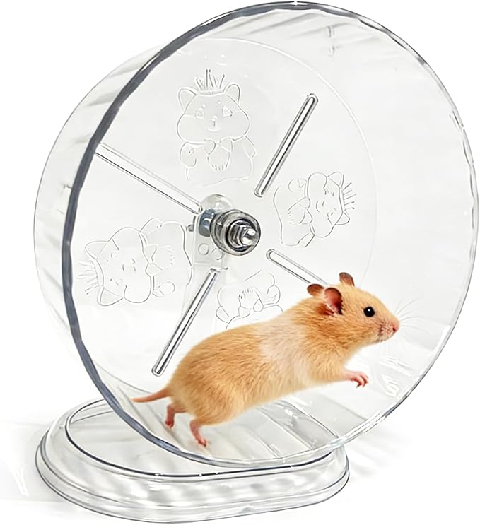 Hamster Silent Running Wheel for Small Animal, Exercise Wheels Anti-Skid Adjustable Stand for Hamsters,Cage Mount, Gerbils, Rats, Mouse, Mice, Transparent Shell (9.45inch)