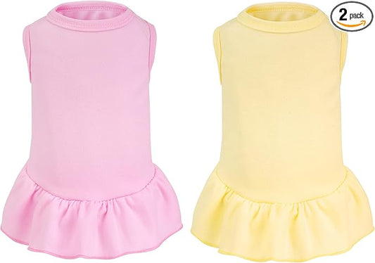 2 Pcs Dog Dresses Cat Skirt Solid Color Dog Clothes Summer Sleeveless Puppy Girl Clothes for Small Pet Dogs Cats (Yellow,Pink, Small)